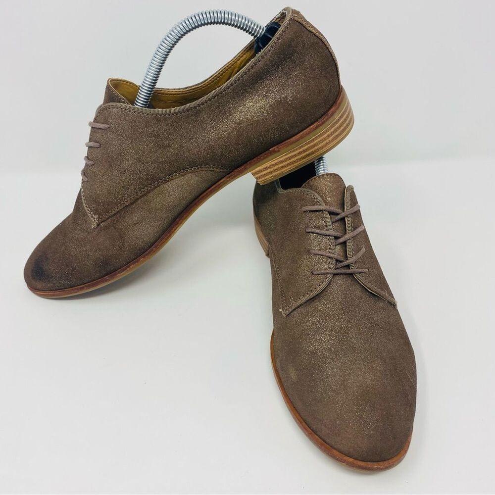 GH BASS 8 Ella Taupe Brown Leather Shimmer Suede Oxford Shoes Academia Y2K* - Picture 8 of 16